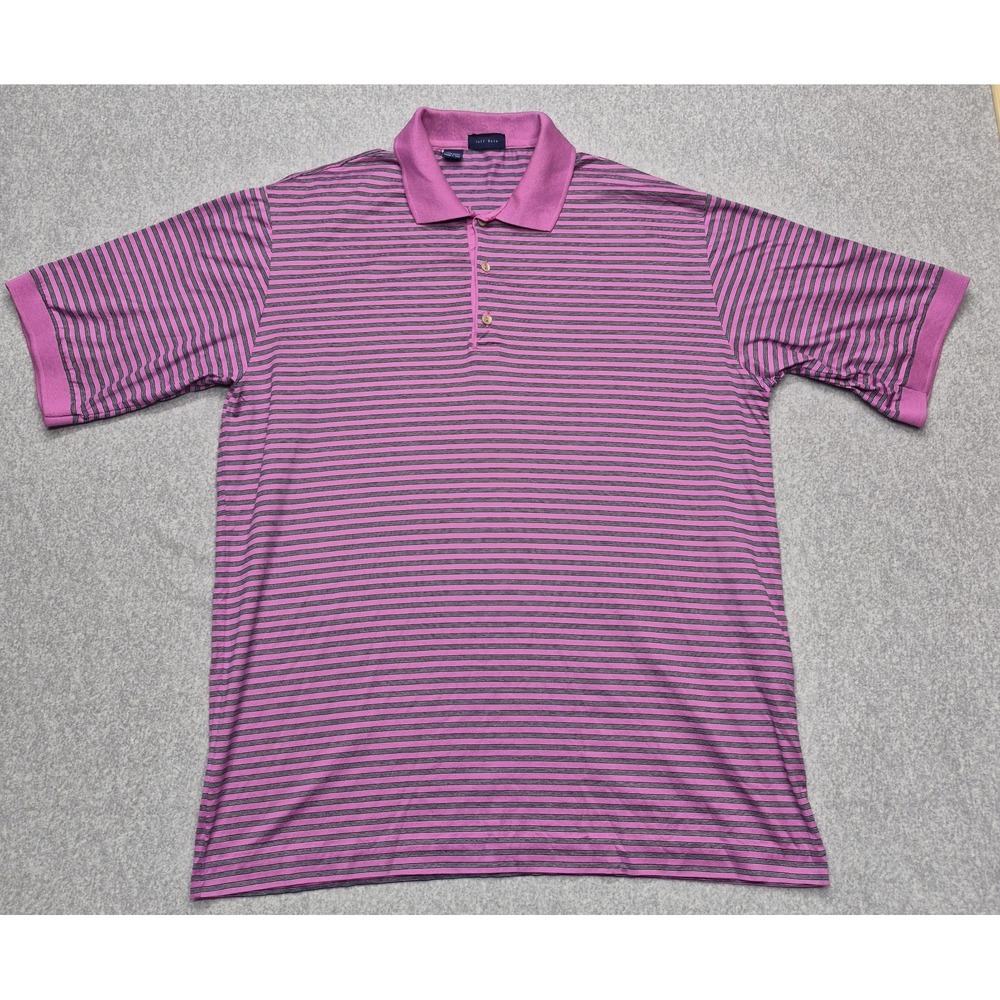 Jeff Rose Polo Shirt Mens Large Pink Gray Stripe Mercerized Cotton Made Italy